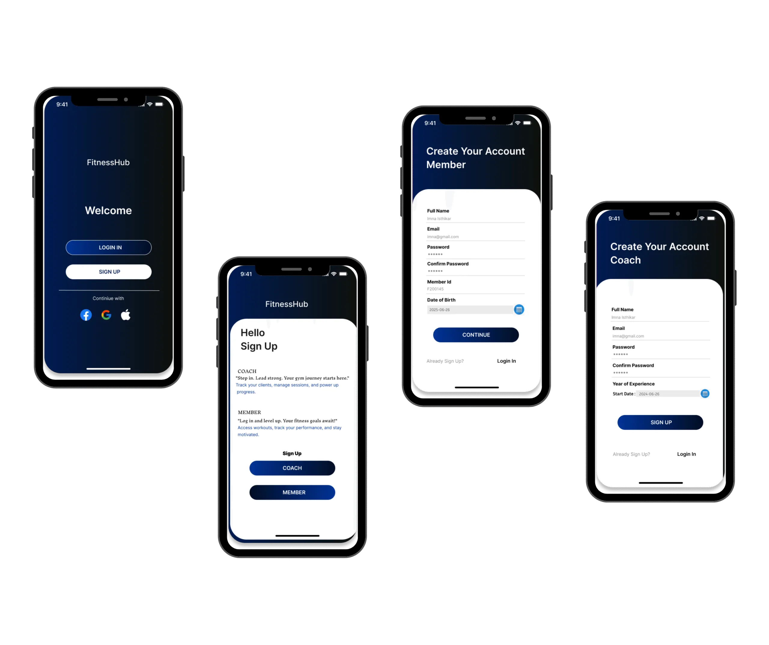 Gym management app tracking members, attendance, payments, fitness progress, diet plans, and workout guidance.