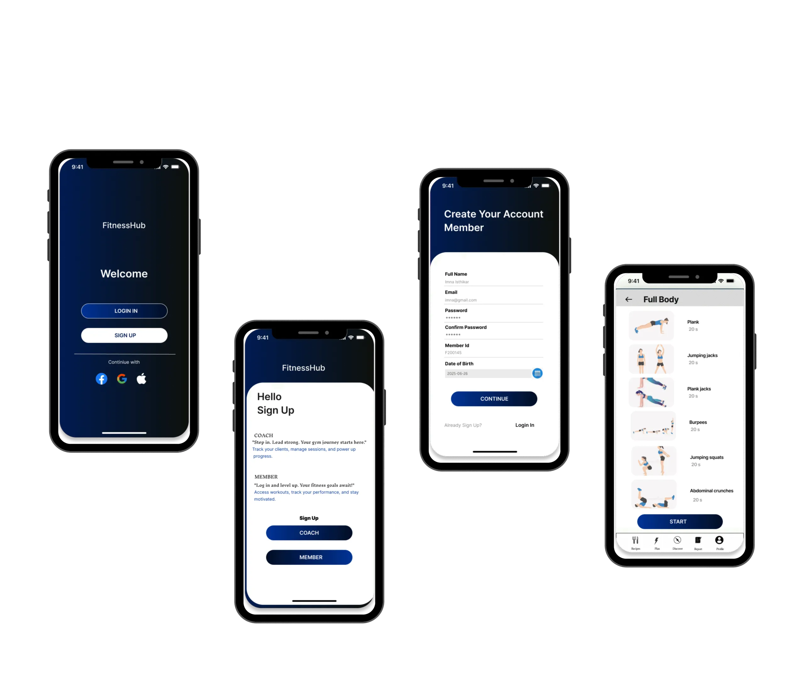 Gym management app tracking members, attendance, payments, fitness progress, diet plans, and workout guidance.